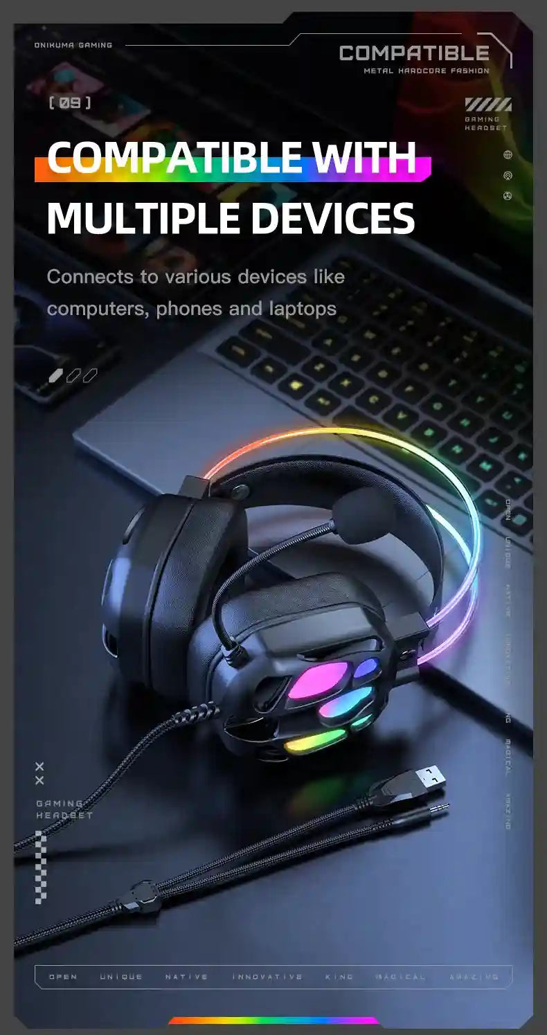 ONIKUMA X89 Gaming Headphones: Surround Sound Over-Ear Wired Headset Tidesmit
