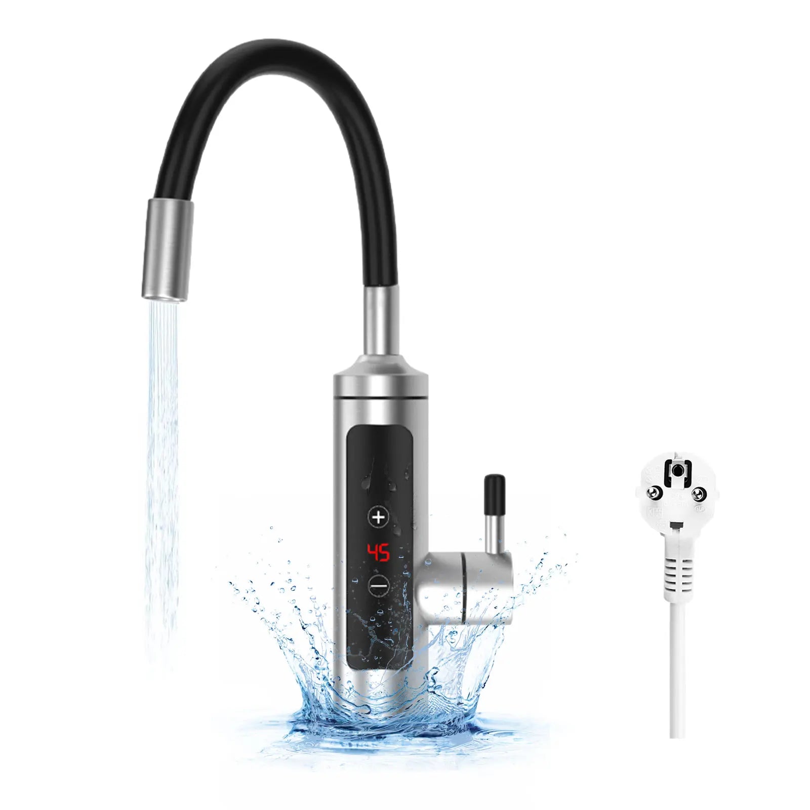 Instantaneous Water Heater Tap with Temperature Display,360° Rotatable Stainless Steel Kitchen Electric Heating Faucet