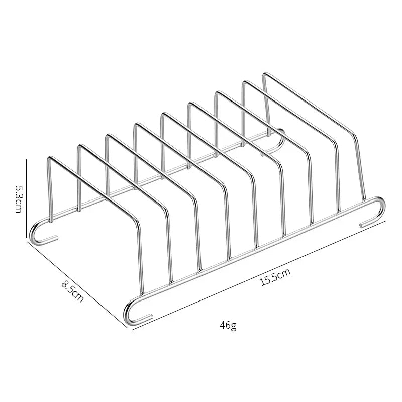 Chrome air fryer wire rack with raised rails and side holding handles.