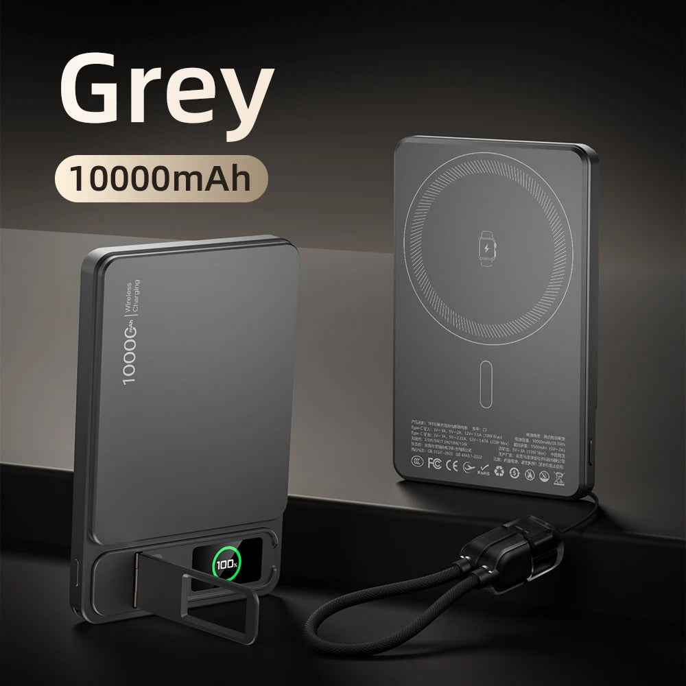 Magnetic Wireless Power Bank 10000mAh - Fast PD Travel Charger Grey Tidesmit