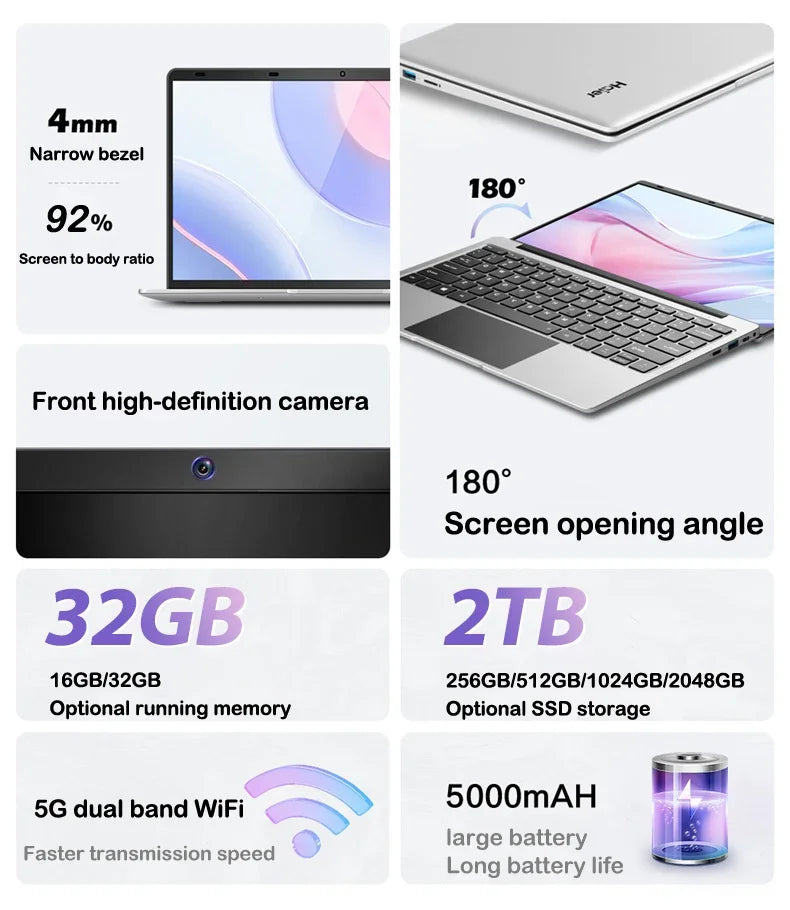 14.1 Inch Slim Fashion Notebook 2026 New Arrival Intel Core I7-8650U Mass Storage Laptop Ideal for Home Office & Daily Learning