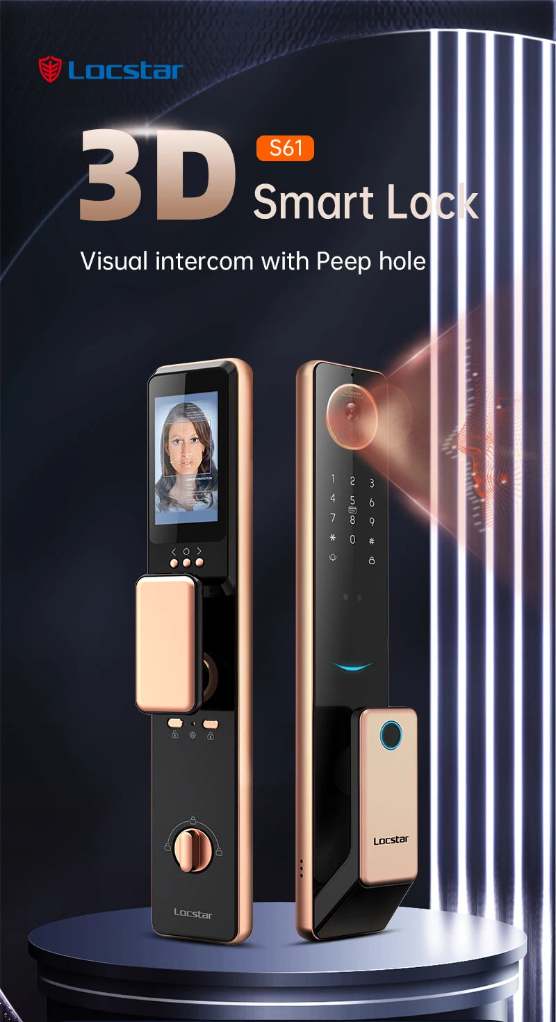 2026 Tuya Wifi Golden Video 3D Face Recognition Fingerprint Digital Smart Door Lock From Alibaba Certification Factory