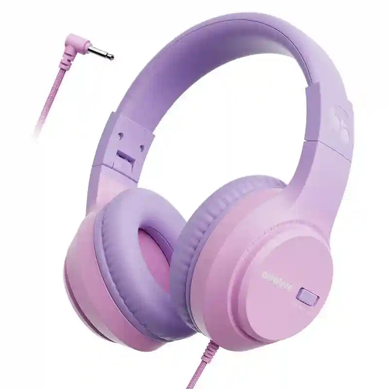 Kids Wired Headphones with Microphone - Comfortable Over-Ear Study Headset PinkPurple Tidesmit
