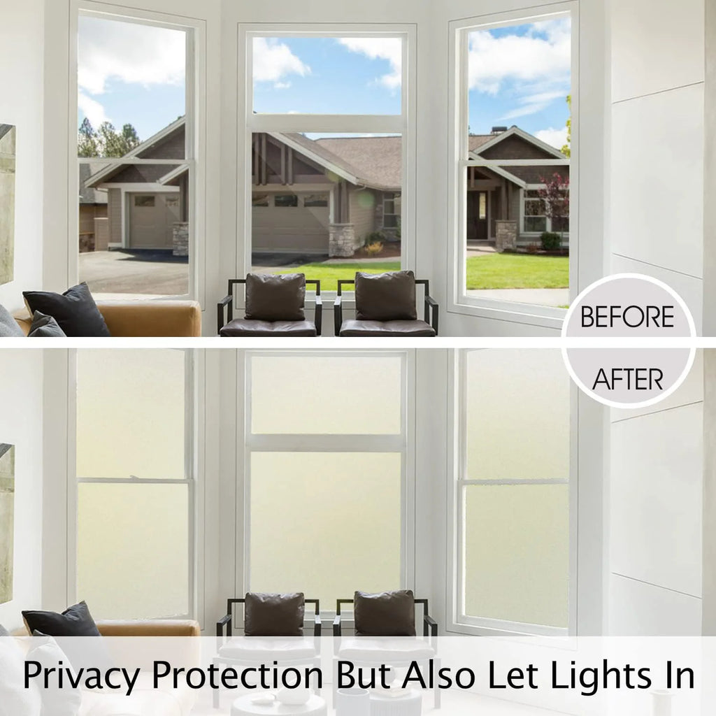 Frosted Window Privacy Film Heat Control UV Blocking, Static Cling Non-Adhesive Reusable Door coverings for Bathroom Home Office