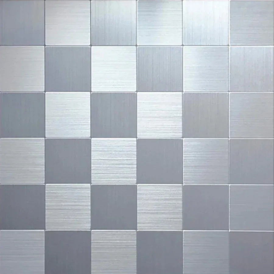 Light gray-blue 3D peel-and-stick mosaic wall tiles with square raised pattern