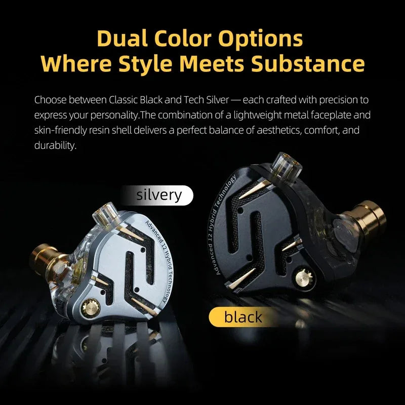 KZ ZS12 Pro Hybrid In-Ear Monitors HiFi Wired Earphones - Tidesmit Tidesmit