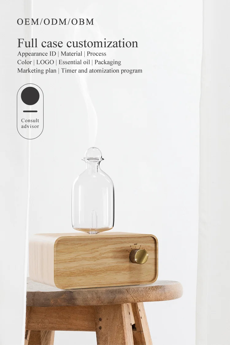 Essential Oil Diffuser Waterless Operated Aromatherapy Diffuser for Home Office Wood and Glass Aroma Diffuser Scent Machine