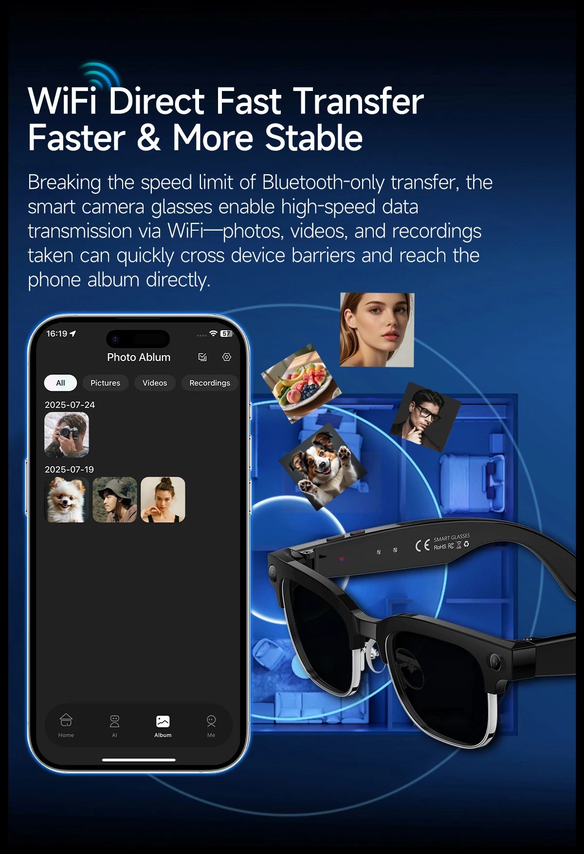 AI Smart Glasses with 8K Camera - Black Bluetooth Mixed Reality Headset Tidesmit