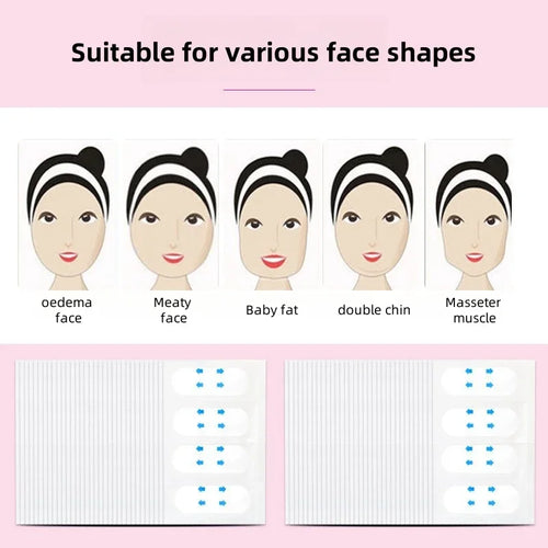 Face lift tape sticker sheets laid out with blue alignment dots for facial areas