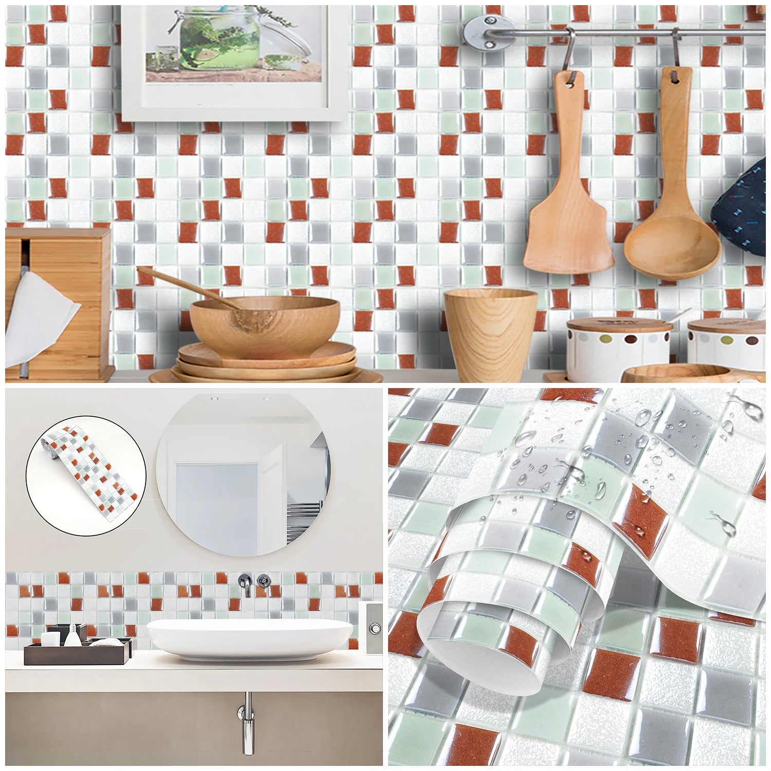 26 Styles 2D Mosaic Tiles Wall Sticker Waist Line Skirting Strip Peel & Stick Bathroom Kitchen Backsplash Home Decor Wall Decals