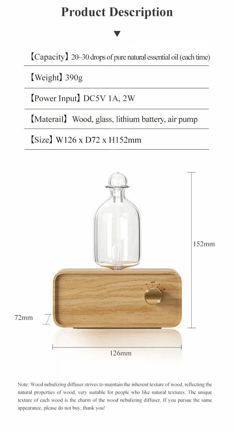 Wood Grain Aroma Diffuser Air Freshener Waterless Essential Oil Diffusers Mini Usb Nebulizer Diffuser  for Home Office Room