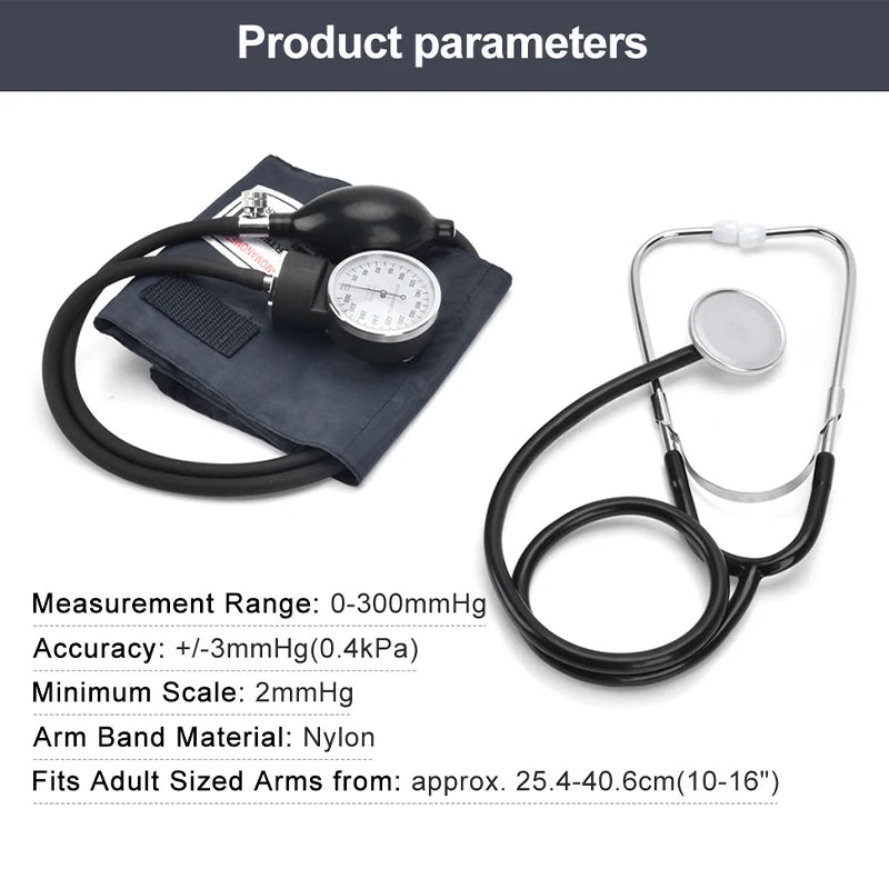 JUSTLANG Manual Blood Pressure Monitor BP Upper Arm Sphygmomanometer  Aneroid Baumanometer Stethoscope with Zipper Bag for Adult