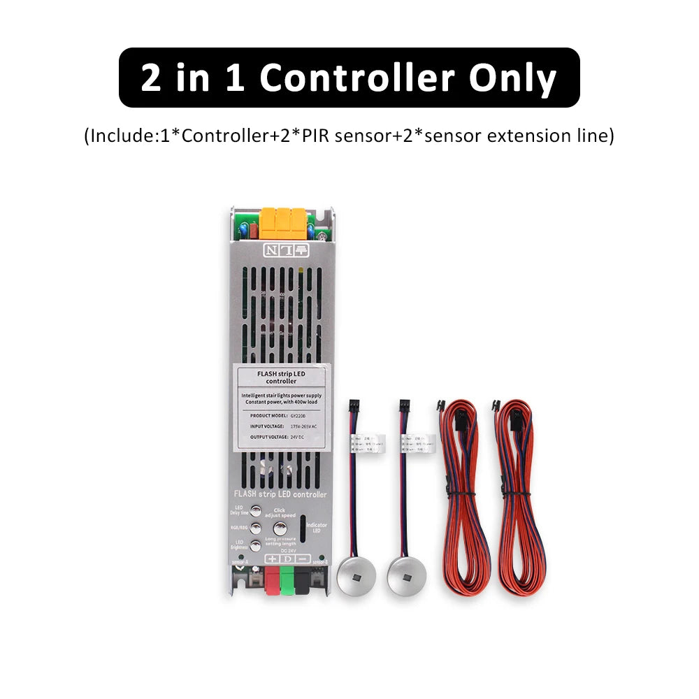 LED controller module with PIR sensors and wiring for LED strip light