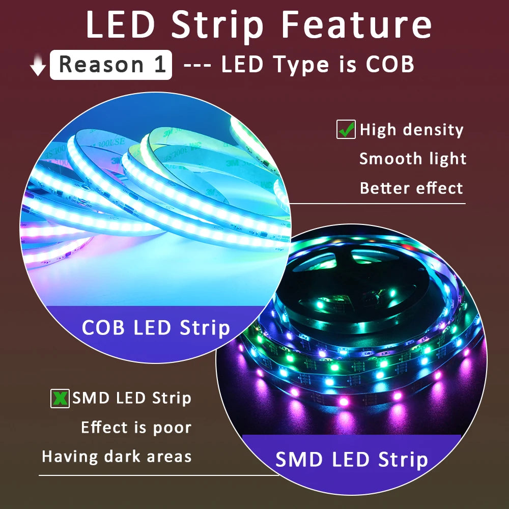 5M 10M 15M 20M Wifi RGBIC LED Strip Light 24V COB WS2811 Pixel Flexible Ribbon FairyNest APP IR Remote Alexa Voice Control Lamp