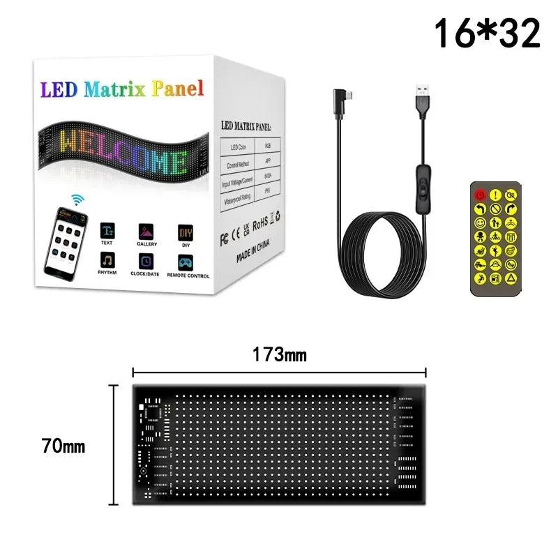 Programmable Car LED Matrix Panel | Flexible DIY Display Sign - Tidesmit 16x32 LEDs 7x17 CM Tidesmit
