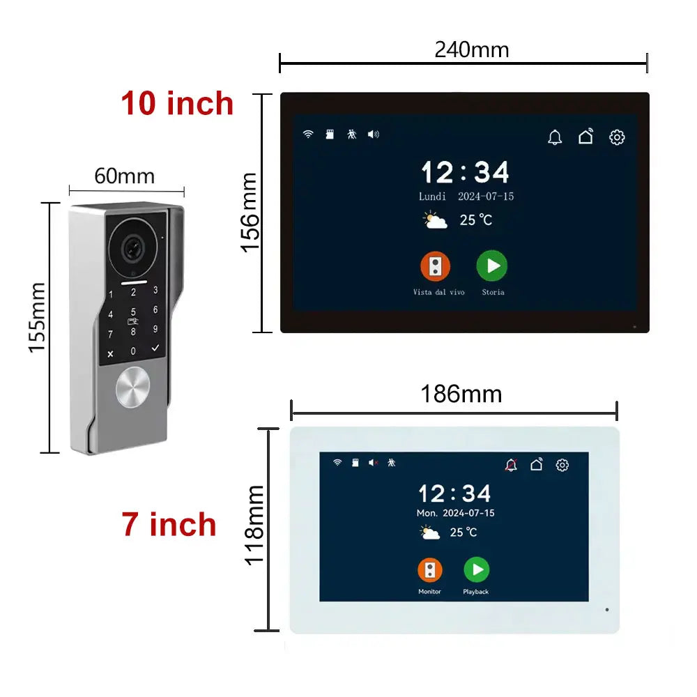 2Wire Tuya Smart Video Intercom Doorbell 5G WiFi 7/10inch Touch Screen 1080P Metal Outdoor Camera Doorphone Password 5in1 Unlock