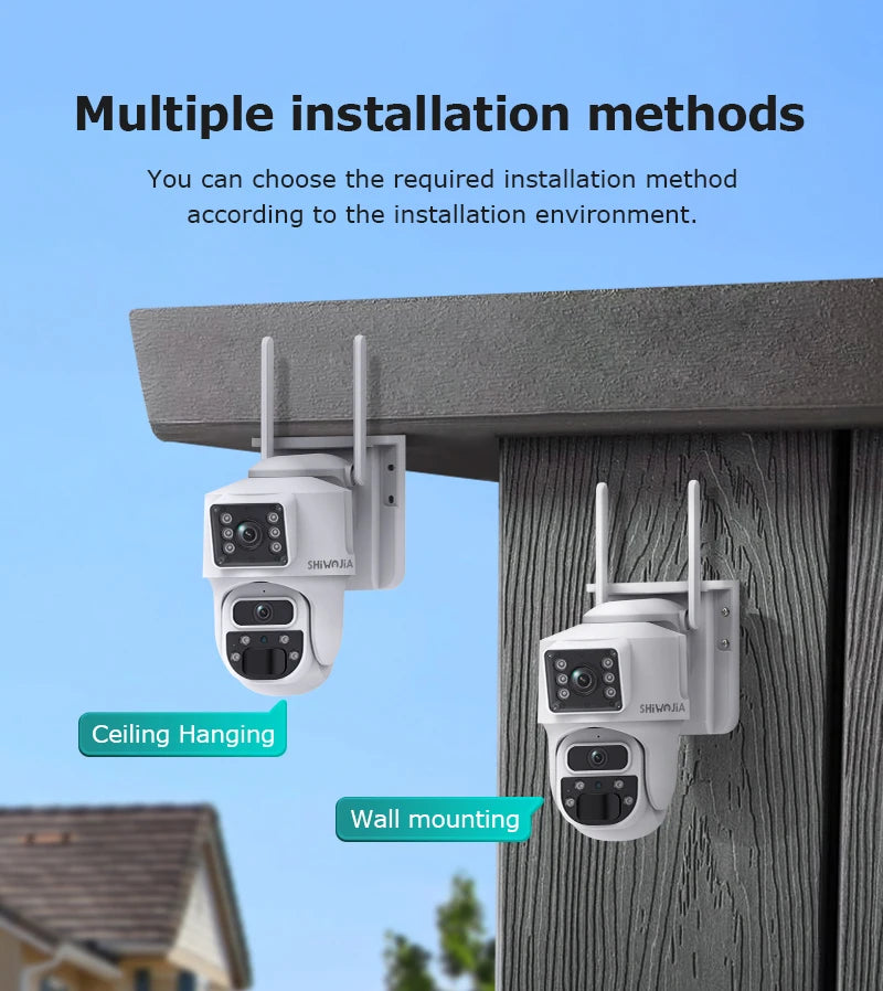 SHIWOJIA 12MP Dual Lens AI Solar Camera 4G SIM AOV Smart 24/7 Recording 360° PTZ Outdoor Security Cameras Auto Tracking UBox Pro