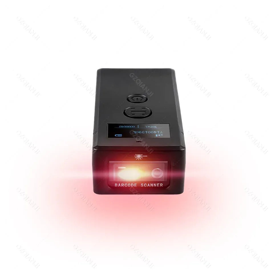 Black wireless 2D barcode scanner with red scanning light