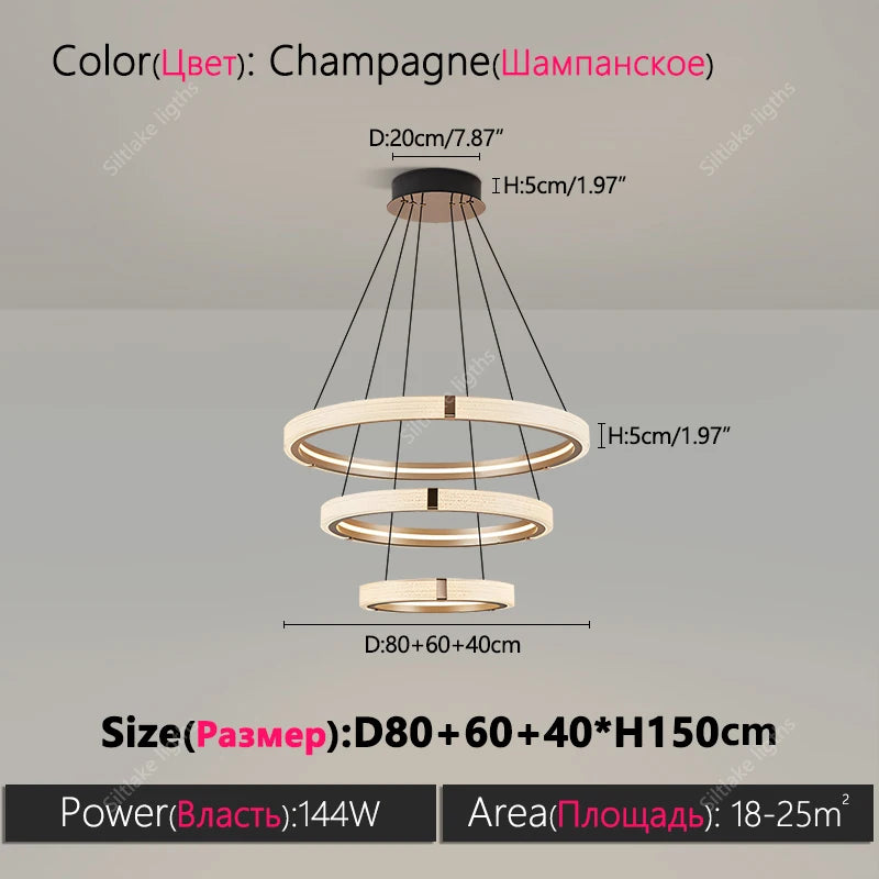 Modern Round LED Ring Light – Adjustable Minimalist Pendant 40-80cm TypeD 80cm 60cm 40cm Tidesmit