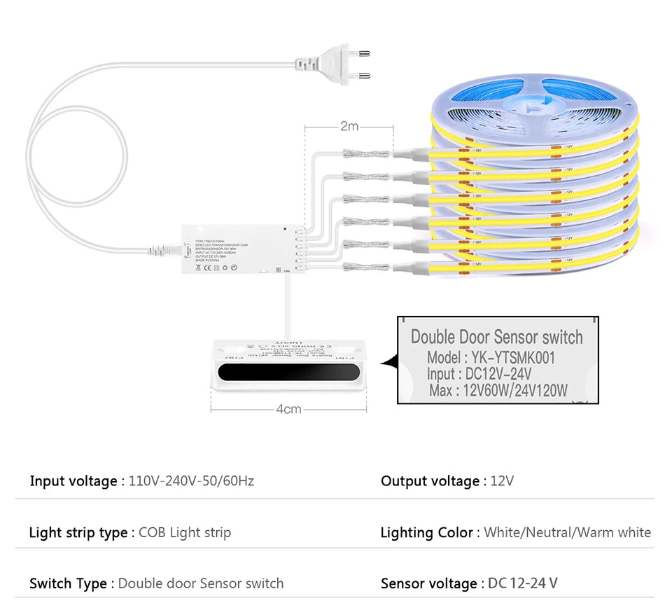 12V COB LED Strip Light Smart Double Door Sensor Switch Cabinet lights for your room Lighting Dupont LED Tape Door Open Light-ON