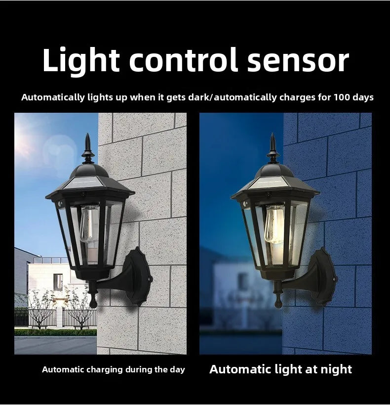 Outdoor Solar Wall Light for Courtyard, Corridor & Passageway - Motion Sensor, European Retro Style, Waterproof