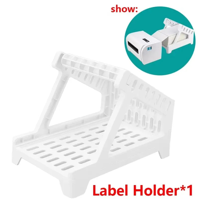White label holder for 4x6 thermal label printer, plastic stand