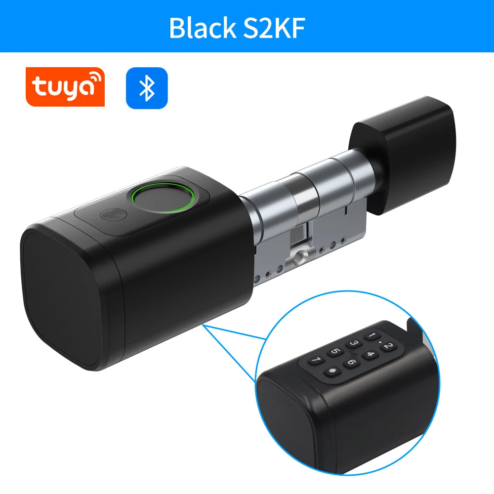Support Tuya App Intelligent Plug-in Lock IP65 Biometric Fingerprint App Control Cylindrical Bolt Alex/Google Home/Office Door