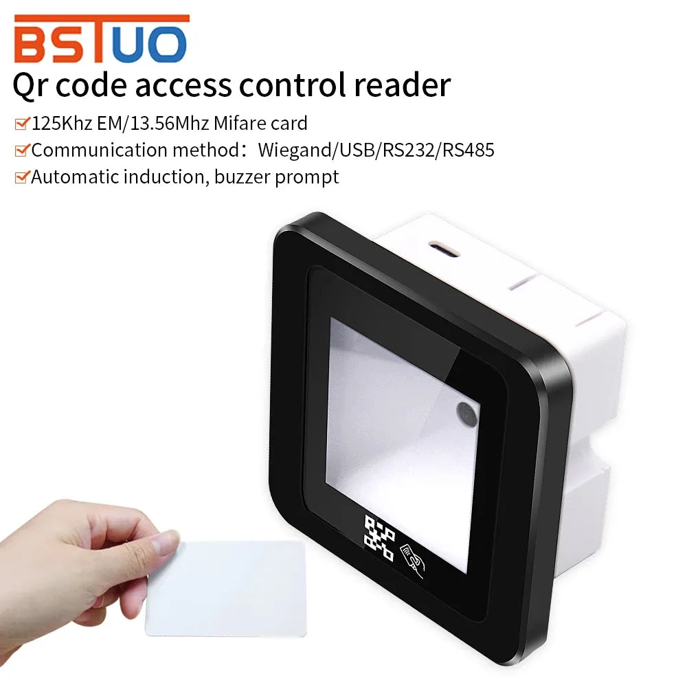 Black and white QR access control reader with card and QR scan window