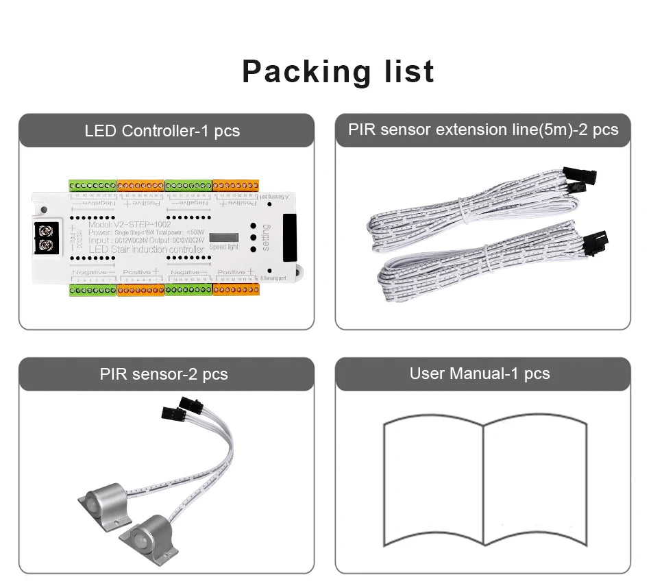 V2 PIR Motion Sensor Stair Light Controller 32 Channels LED Stair Controller For Stairway Dim LED Strip Lighting DC12V 24V