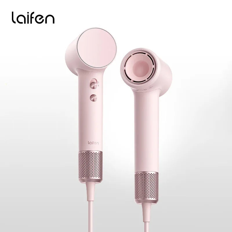 Laifen Mini pink high-speed hair dryer, 299g portable design with metal mesh handle, perfect for dorms and home use.