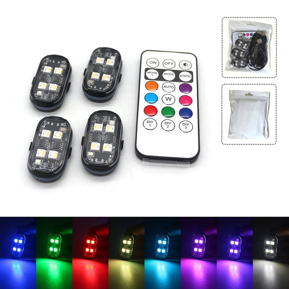 Wireless RGB LED Strobe Lights for Car - 8 Color Auto Warning Kit 4PCS RGB China Mainland Tidesmit