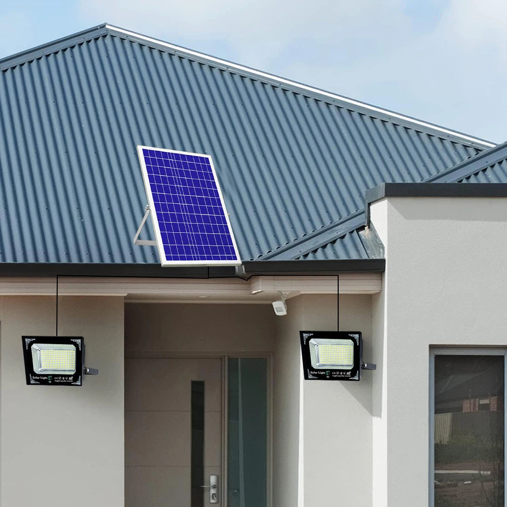 500W 6000mAh Solar Flood Lights Dual Lights, Remote Control Powered Spotlight Outdoor Garden Waterproof IP65 Villa Street Lamp