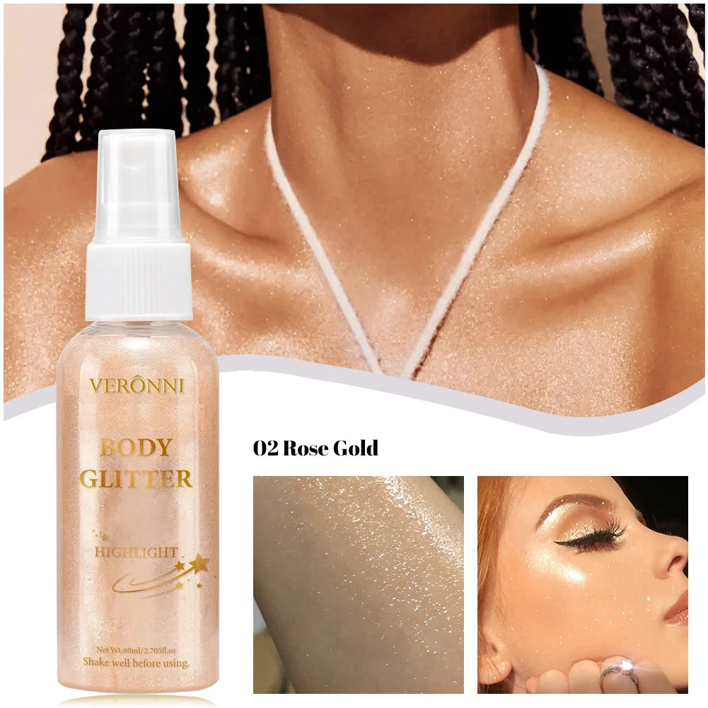 Tidesmit liquid body highlighting shimmer oil for a radiant glow in 4 glitter shades face and body makeup detail view