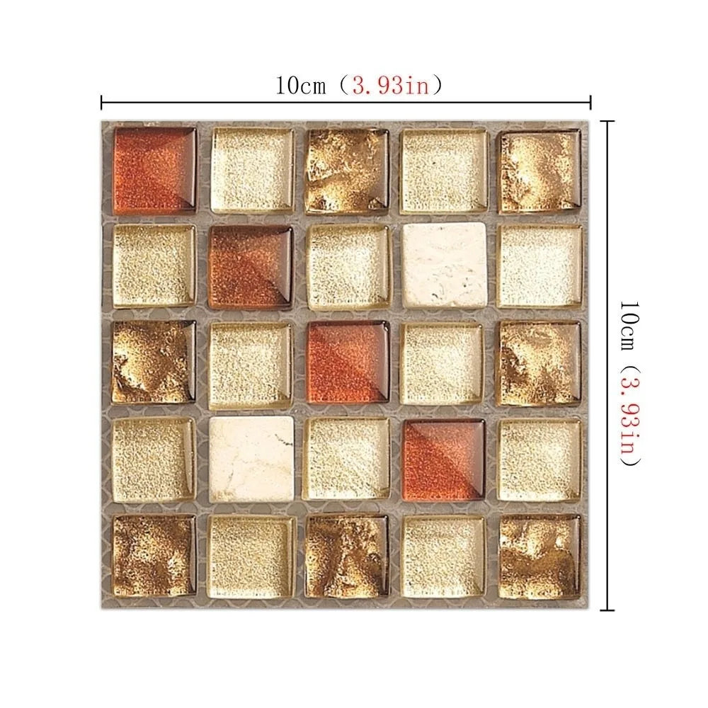 Set of self-adhesive 3D mosaic tile wall stickers in gold and bronze squares