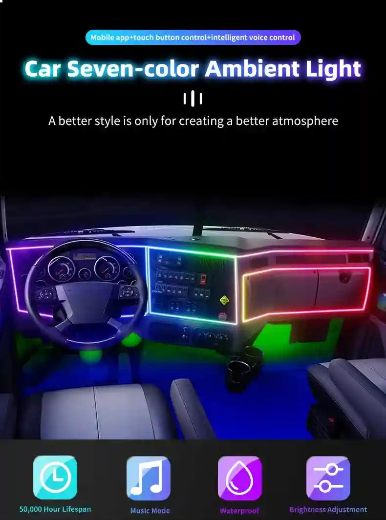 LED Car Ambient Lights: 10-in-1 RGB Bluetooth App-Controlled Interior Kit Tidesmit