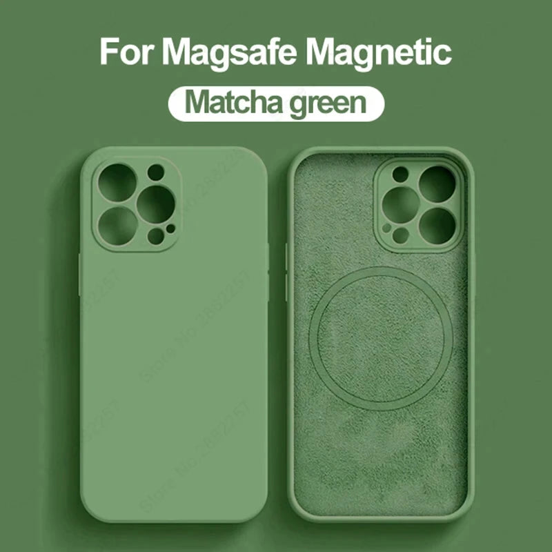 Magnetic iPhone 15 Pro Max Case: Slim Fit Shock-Absorbing Liquid Silicone Matcha Green Tidesmit