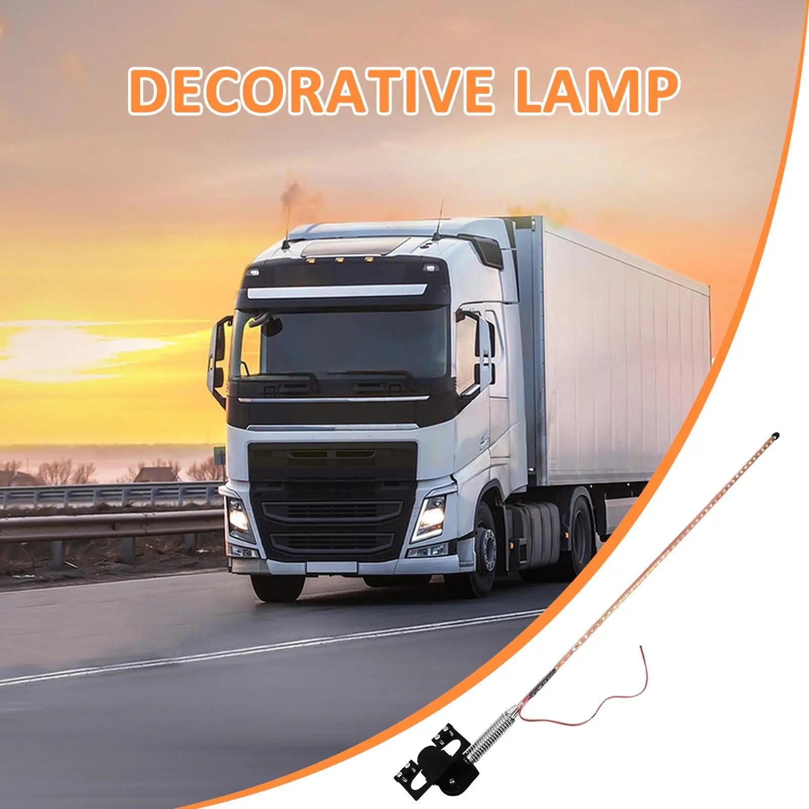 Long LED light strip with a spring-base mount for exterior truck decoration and improved visibility.