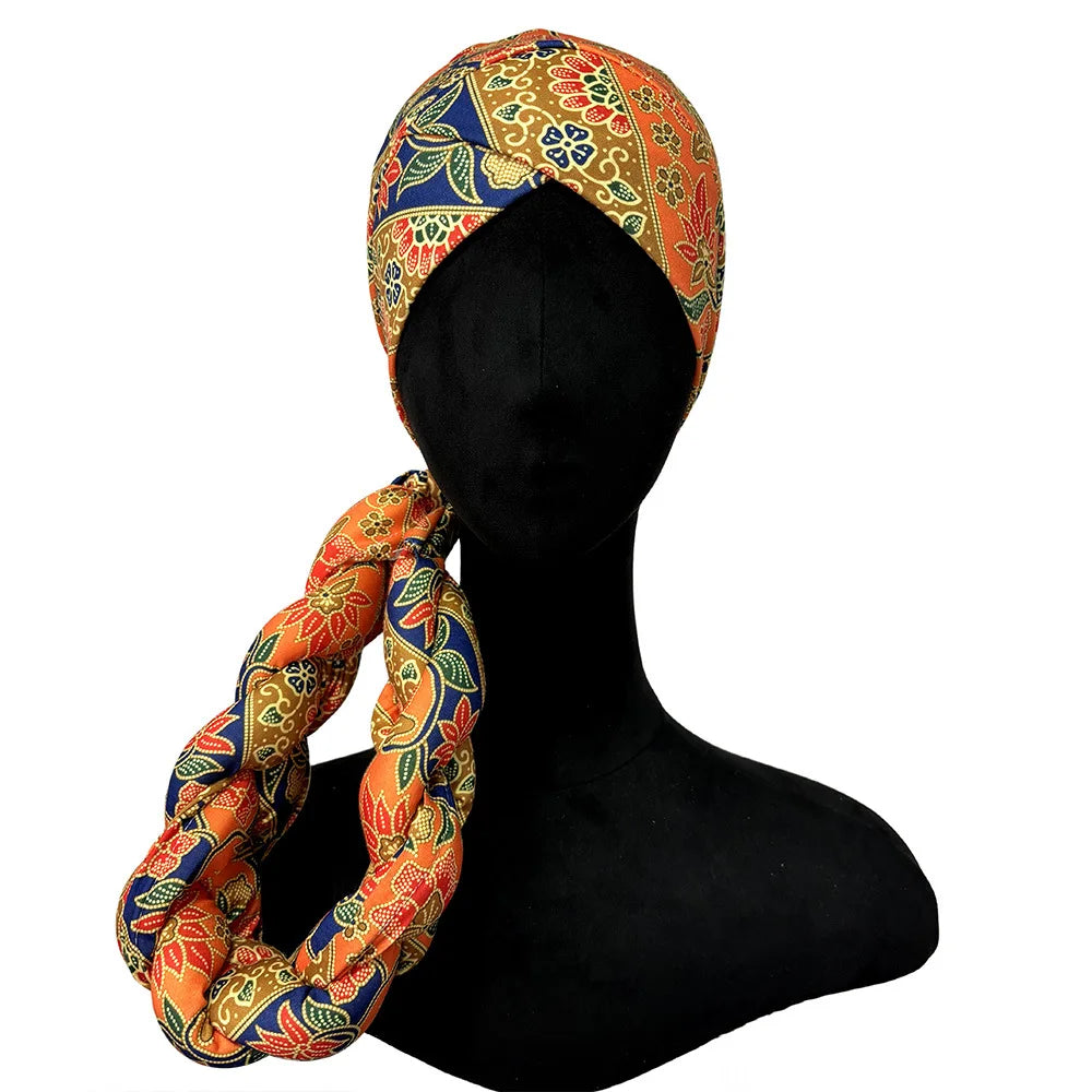 African Headtie Bonnet Hat Turban for Women Muslim Head Wrap Nigerian Scarf Braid Hijab Femme Chemo Caps Cover