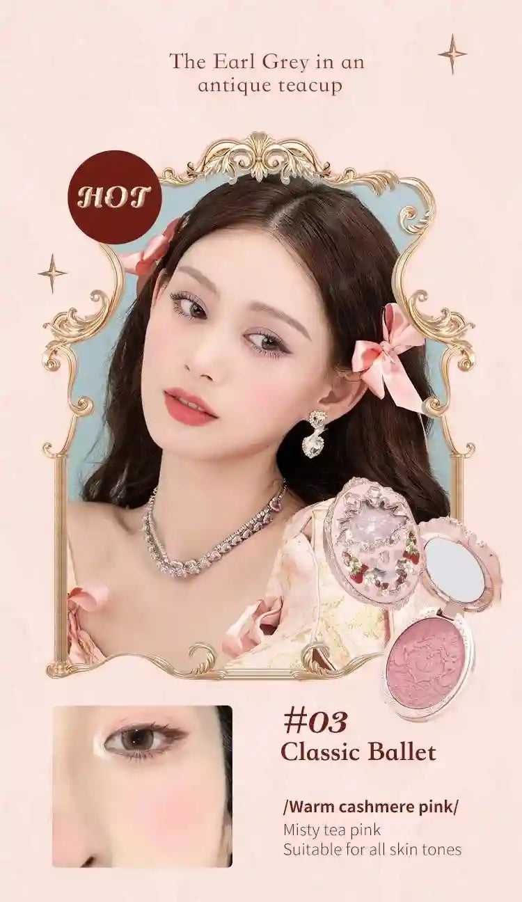 Tidesmit Flower Knows Strawberry Rococo embossed blusher in detailed powder texture for smooth long-lasting face makeup