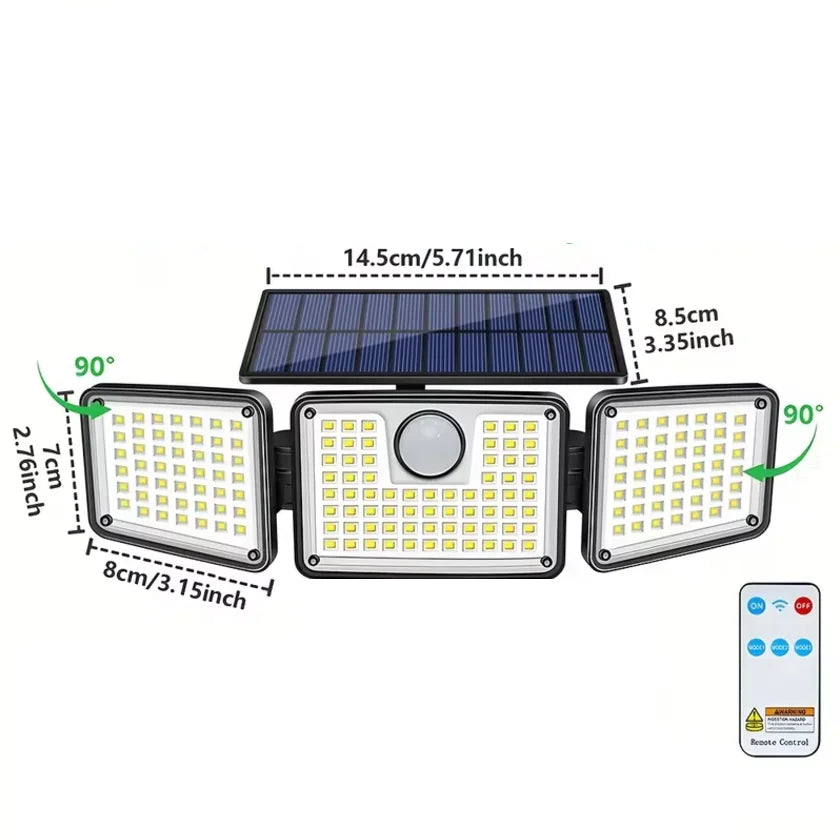 2PCS Solar Lights Outdoor Waterproof, 164LED Motion Sensor Outdoor Lights 3 Heads Security Flood Light 3 Lighting Mode for Patio