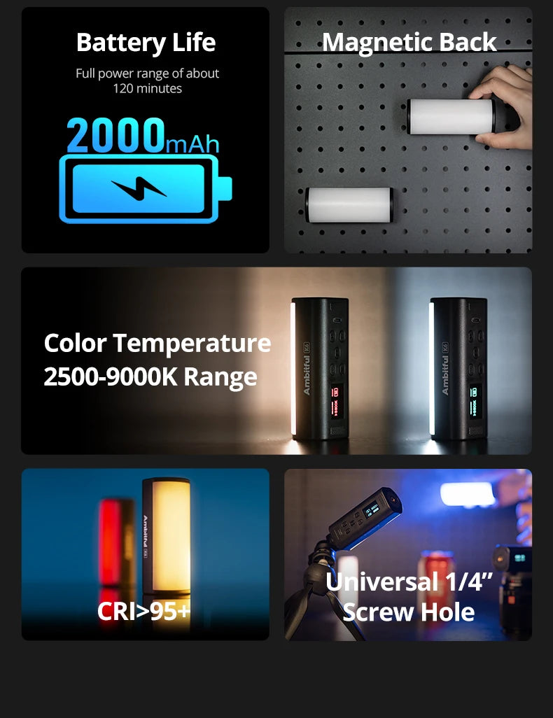RGB Handheld LED Video Light - Magnetic Tube with Adjustable Temperature Tidesmit