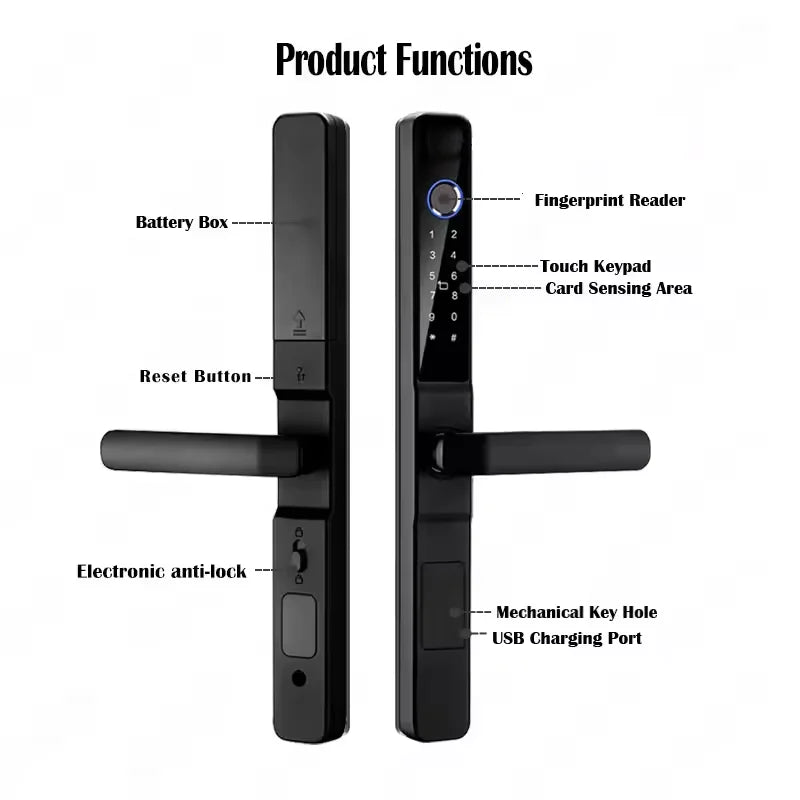 Slim 3.5cm Waterproof Aluminum Smart Door Lock with TTLock Bluetooth Fingerprint Password IC Card APP Control for Sliding Doors