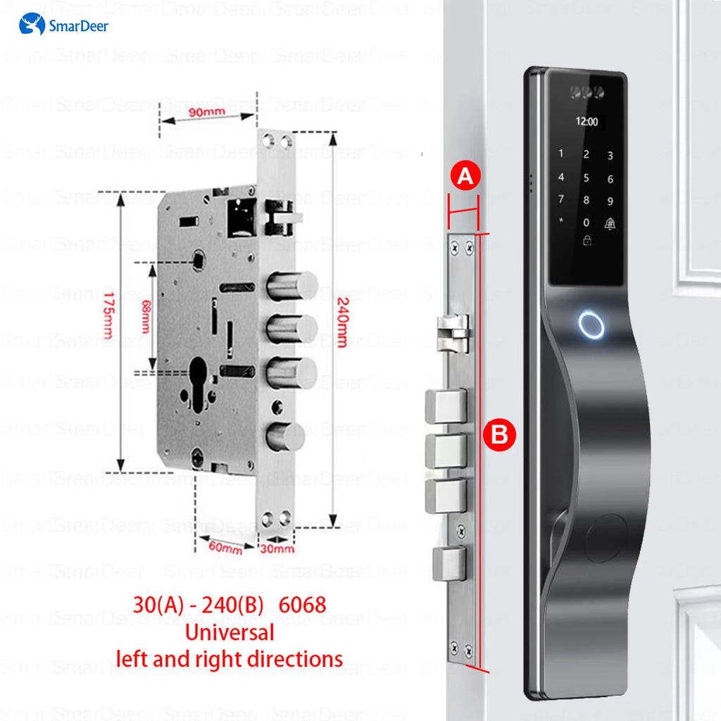SmaerDer Smart Lock Facial Recognition Lock Fingerprint Magnetic Card Password Fully Automatic Electronic Lock with Camera