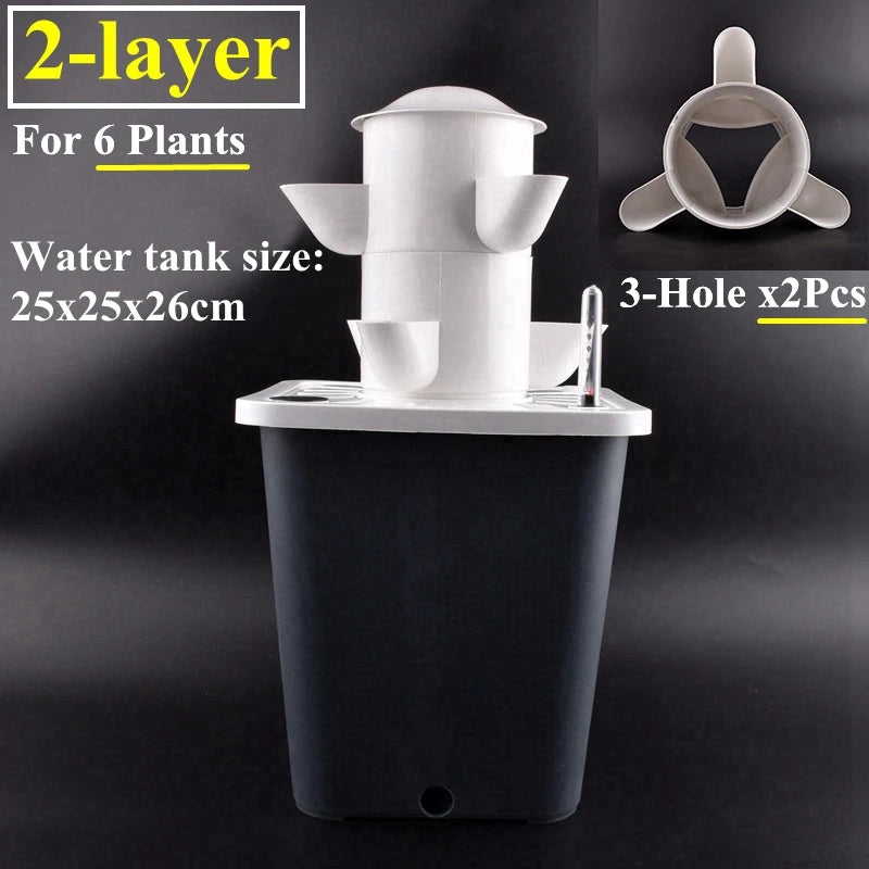 Vertical hydroponic planter tower kit with 2 layers and 3-hole inserts, white