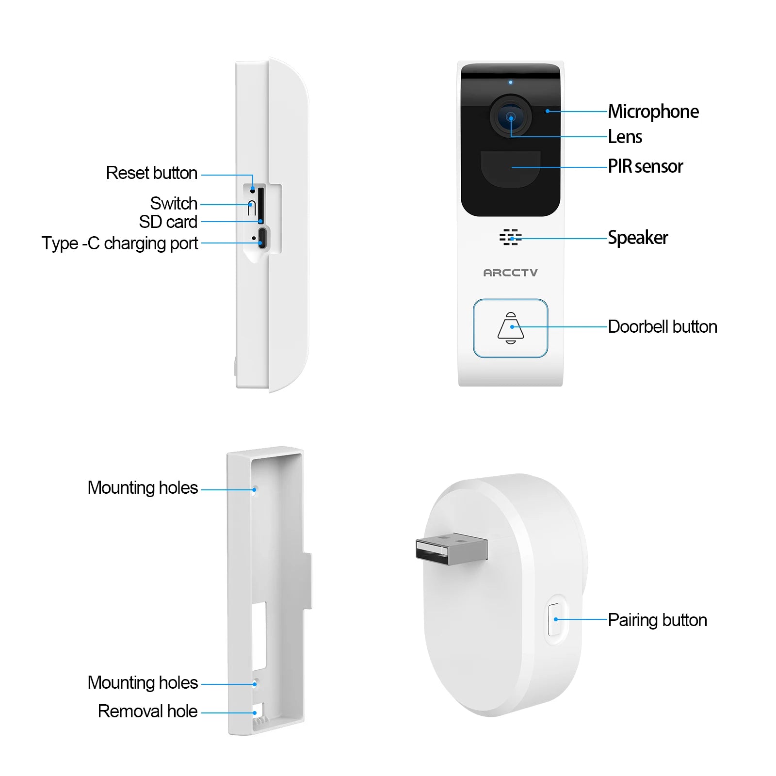 ARCCTV 2K Dual-band WiFi HD Video Doorbell Camera With Two-way Intercom Infrared Night Vision Motion Detection IP66 Waterproof
