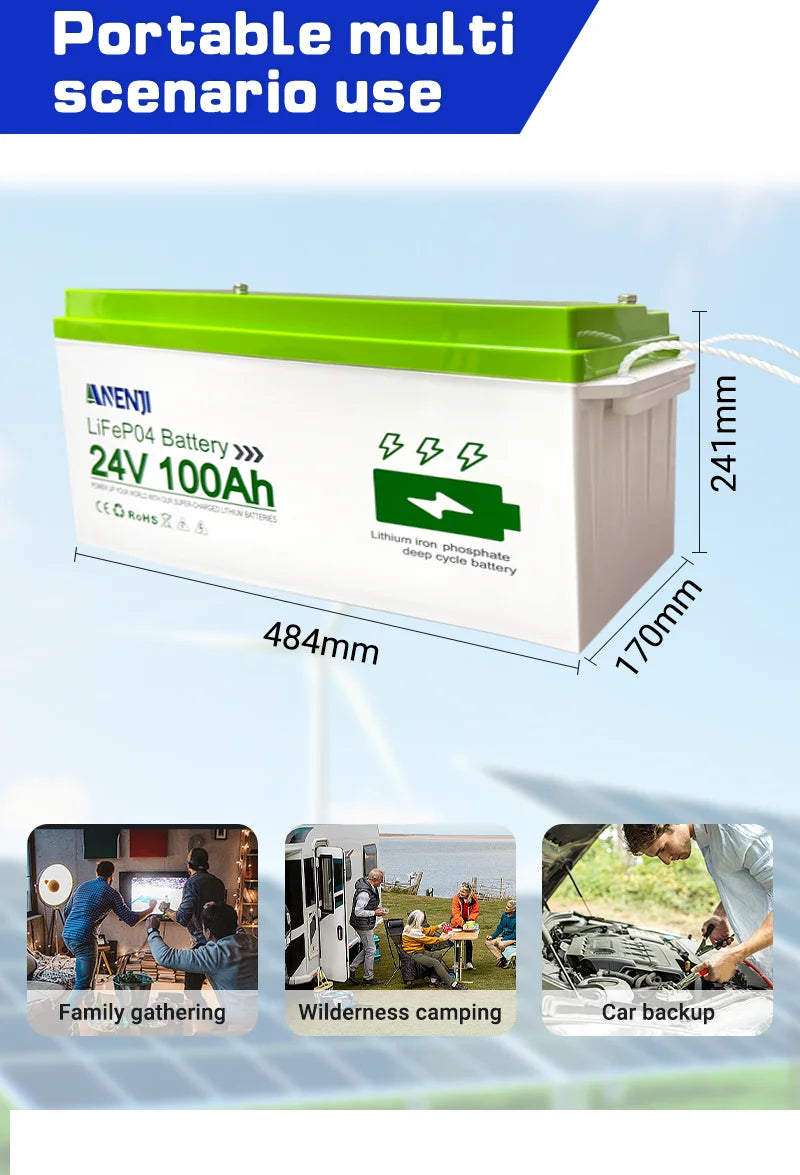 24V 100Ah LiFePO4 Battery: High Capacity Solar Energy Storage System Tidesmit