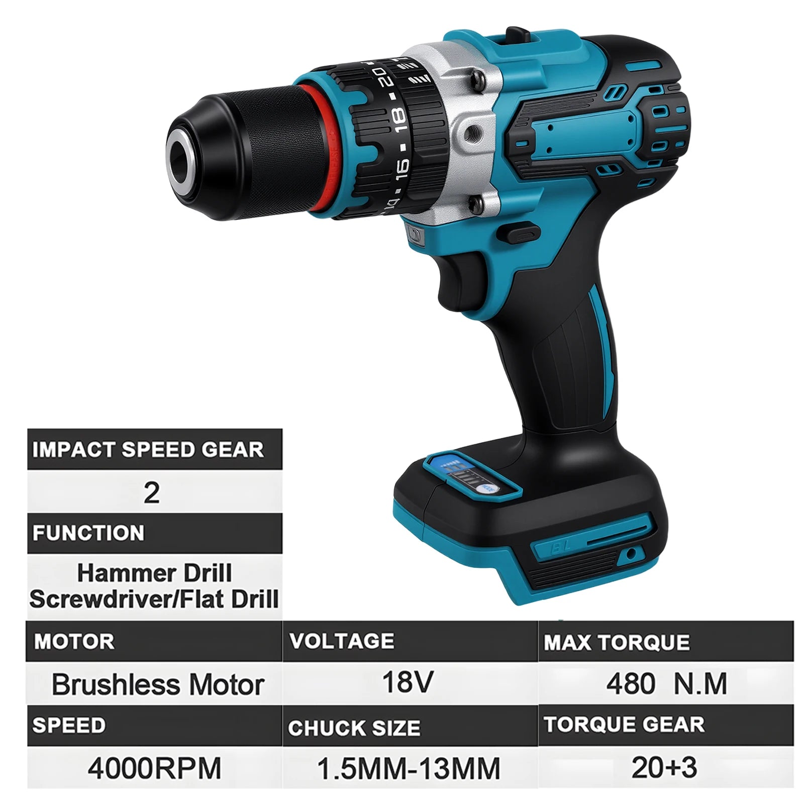 Podofo Brushless Electric Screwdriver Cordless Impact Drill Multi Function Power Drill 3 In 1 Hammer Drill Screwdriver Flat Drill 20+3 Torque For Steel Wood Concrete Drilling