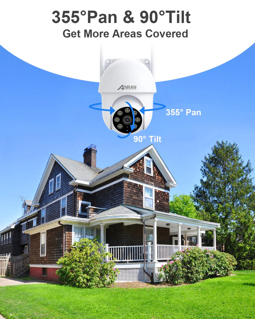 ANRAN 2PCS Wired Security Camera 5MP 2.4G 5G Wifi Camera 24/7 Recording IP66 Waterproof Compatible Alexa Auto Track No Battery