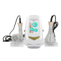 White cavitation slimming system machine with touchscreen display, two metallic handpieces, and a clear acrylic stand.