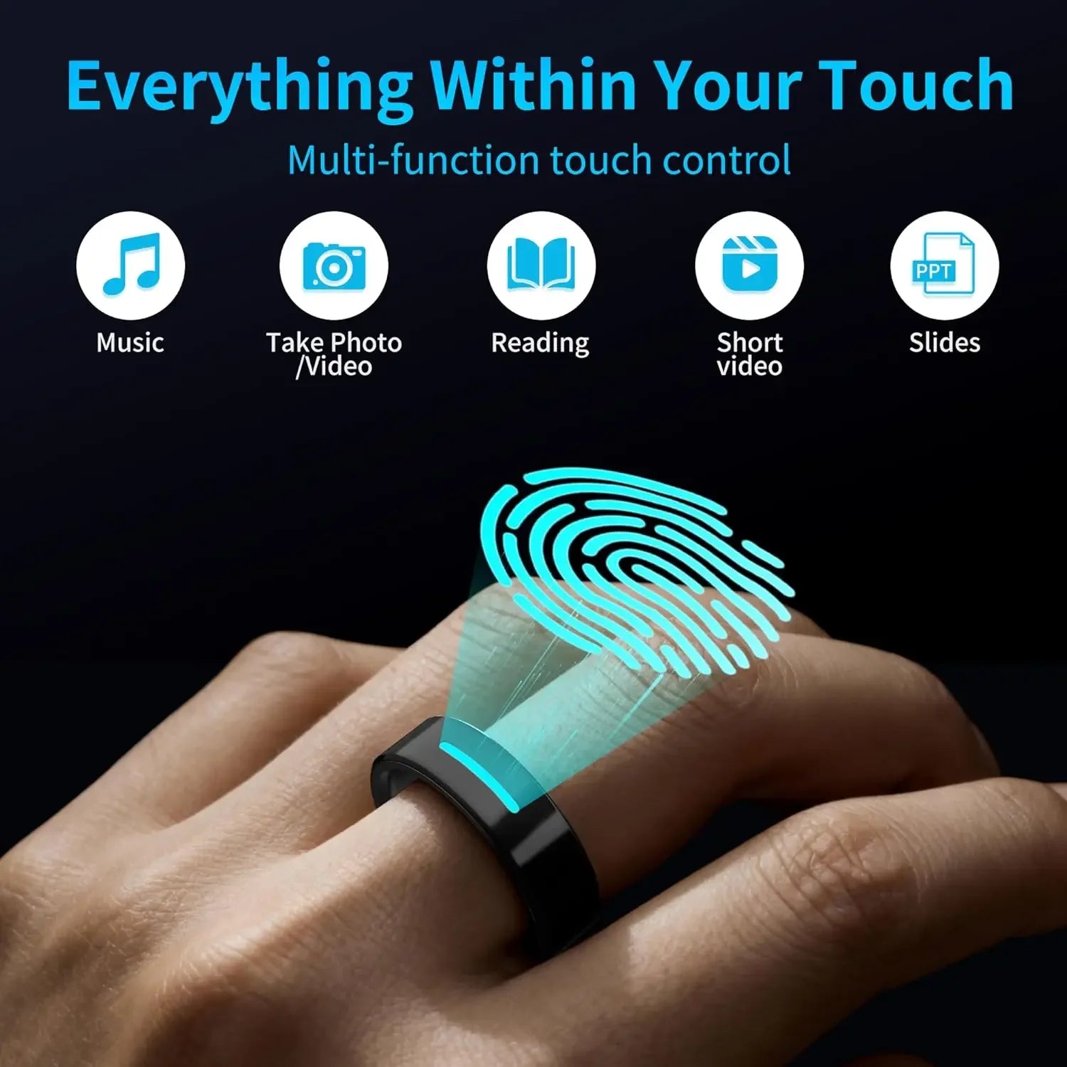 QINO AC11 Smart Ring Ceramic Vibration Alerts for Calls Notification Alarm, Smart Touch Health Monitor for Men Free Charge Case Tidesmit